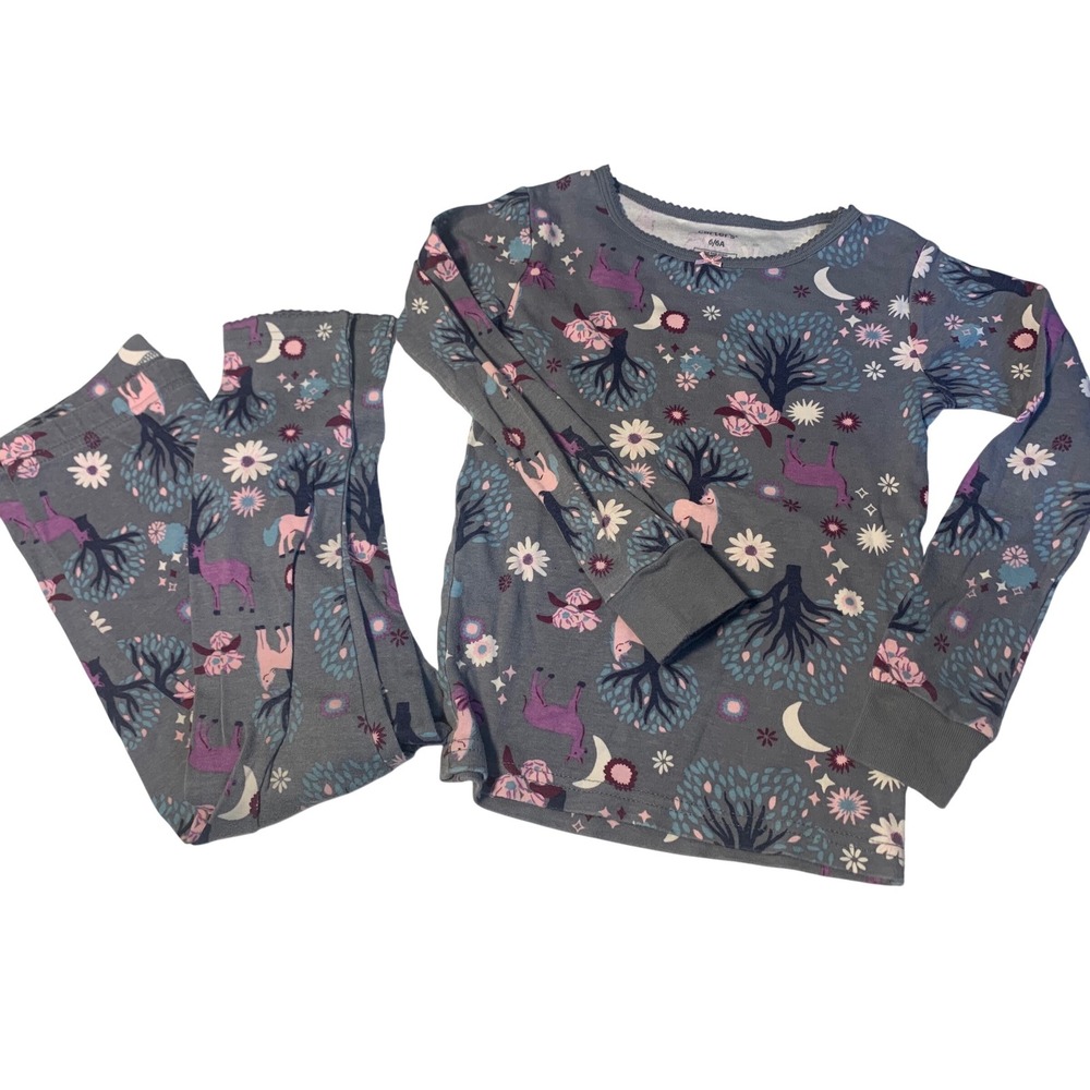Girls set of 3 pajama sets cottagecore floral stretch size 6 tops/bottoms